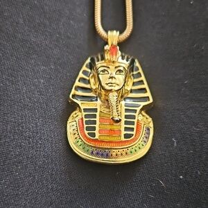 Gold Egyptian Pharaoh Pendant Necklace - Multicolor Enamel